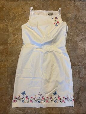 Amanda Smith White Embroidered Floral Sundress with Pink and Blue Accents